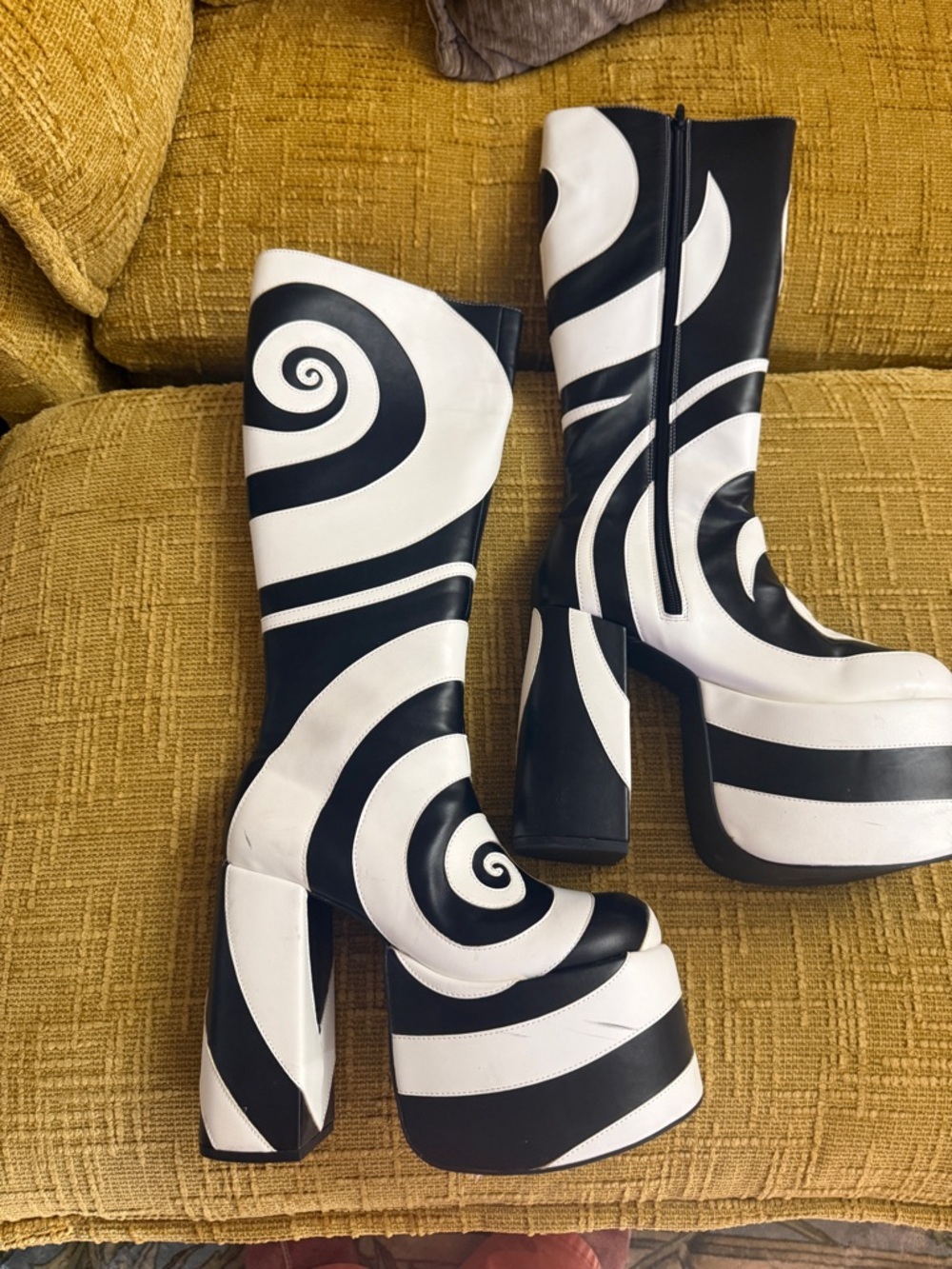 Black & White Swirl Platform Knee-High Boots - Women - Picture 3 of 7